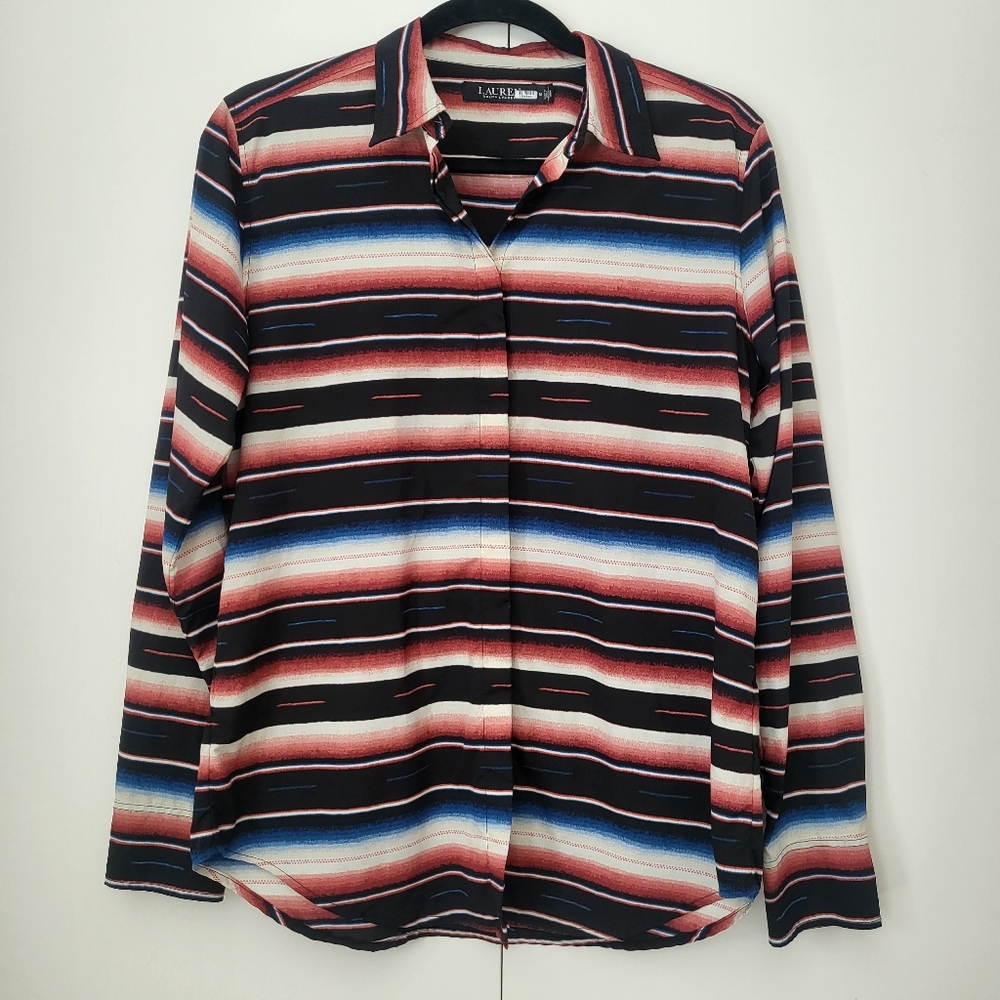 Lauren Ralph Lauren Multicolor Striped Blouse Western Size Medium